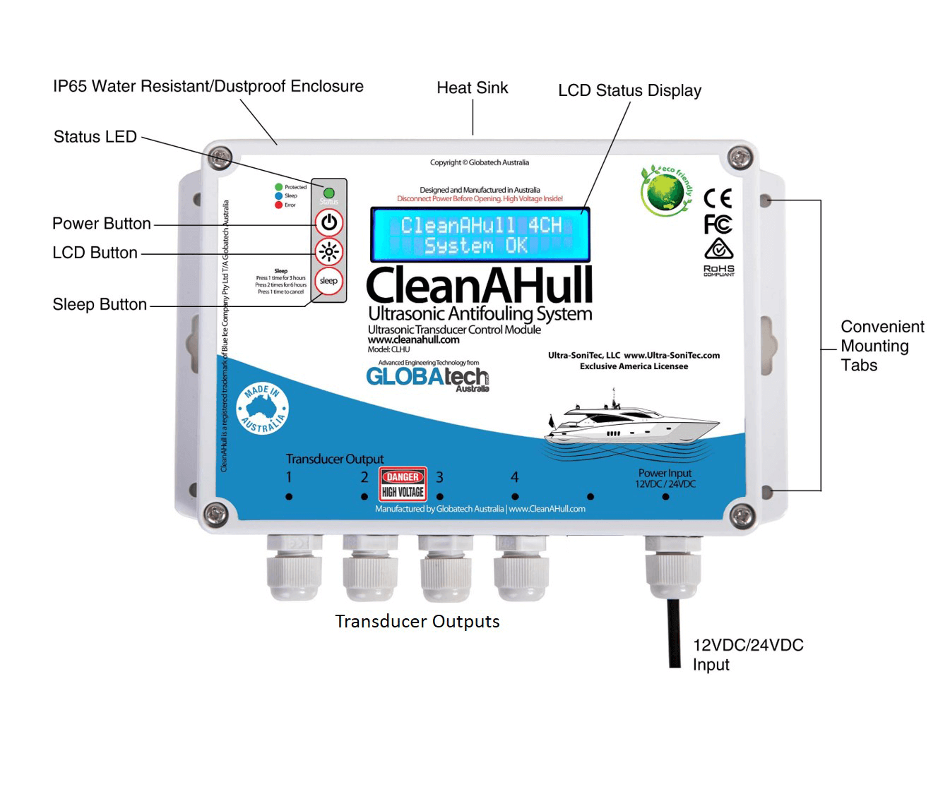 CleanAHull Quad Ultrasonic Antifouling Control Module